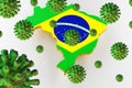 Contagious HIV AIDS, Flur or Coronavirus with Brazil map. 3D rendering