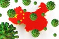 Contagious HIV AIDS, Flur or Coronavirus with China map. 3D rendering