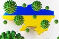 Contagious HIV AIDS, Flur or Coronavirus with Ukraine map. 3D rendering