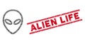 Virus Mosaic Alien Icon and Distress Alien Life Seal with Lines