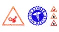 Contagion Collage Chinese Warning Icon with Medic Textured HIV Danger Stamp