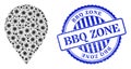 Scratched BBQ Zone Badge and Bacilla Map Marker Collage Icon Royalty Free Stock Photo