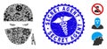 Contagious Mosaic Ninja Head Icon with Serpents Distress Secret Agent Stamp