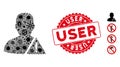 Biohazard Mosaic User Warning Icon with Grunge Round User Stamp