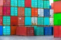 Container box with stack of containers background, Cargo freight Royalty Free Stock Photo