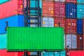 Container box with stack of containers background, Cargo freight