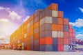 Container box stacked in shipping yard. Royalty Free Stock Photo