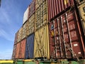 Container cargo on deck of container feeder vessel