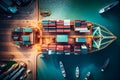 Container Cargo freight ship with working crane bridge in shipyard for Logistic Import Export background. Generative AI Royalty Free Stock Photo