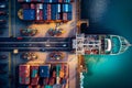 Container Cargo freight ship with working crane bridge in shipyard for Logistic Import Export background. Generative AI Royalty Free Stock Photo