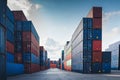 Container Cargo Port Ship Yard Storage Handling of Logistic Transportation Industry. Row of Stacking Containers of Freight Import/ Royalty Free Stock Photo