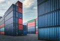 Container Cargo Port Ship Yard Storage Handling of Logistic Transportation Industry. Row of Stacking Containers of Freight Import/ Royalty Free Stock Photo