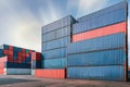 Container Cargo Port Ship Yard Storage Handling of Logistic Transportation Industry. Row of Stacking Containers of Freight Import/ Royalty Free Stock Photo