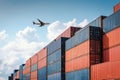 Container Cargo Port Ship Yard Storage Handling of Logistic Transportation Industry. Row of Stacking Containers of Freight Import/ Royalty Free Stock Photo