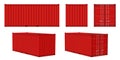 Container cargo. Red container front, side and perspective view, transportation delivery freight, international logistic Royalty Free Stock Photo