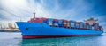 Container cargo ship  import export global business worldwide logistic and transportation, Container ship supply chain crisis, Royalty Free Stock Photo