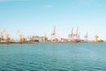 Container cargo ship at industial port in import export logistic Royalty Free Stock Photo