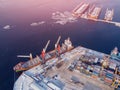 Container cargo ship loading North Arctic port. Concept freight transportation import export and business logistic Royalty Free Stock Photo