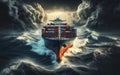 Container Cargo ship in the ocean fighting storm Royalty Free Stock Photo