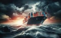 Container Cargo ship in the ocean fighting storm Royalty Free Stock Photo