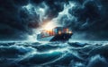 Container Cargo ship in the ocean fighting storm Royalty Free Stock Photo