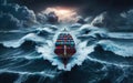Container Cargo ship in the ocean fighting storm Royalty Free Stock Photo