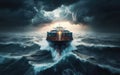 Container Cargo ship in the ocean fighting storm Royalty Free Stock Photo