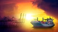 Container Cargo ship in the ocean at sunset sky, Freight Transportation, Shipping Royalty Free Stock Photo