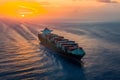 container cargo ship in open sea Aerial view Royalty Free Stock Photo