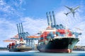 Container Cargo ship and Cargo plane for logistic import export background and transportation