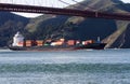 Container Cargo Ship Sailing In Under Golden Gate Bridge Royalty Free Stock Photo