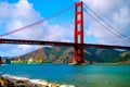 Container Cargo Ship under Golden Gate Bridge Royalty Free Stock Photo