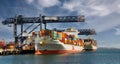 Container cargo ships berthed at Hayes Wharf Port Botany Australia