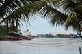 Container carrier ship or General cargo sea freight vessel stop in Tha Chin river for service checking maintenance before journey Royalty Free Stock Photo