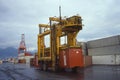Container carrier on shipping dock