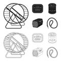 Container for carrying animals and other attributes of the zoo store. Pet shop set collection icons in black,outline