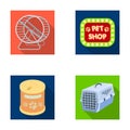 Container for carrying animals and other attributes of the zoo store. Pet shop set collection icons in flat style vector