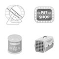 Container for carrying animals and other attributes of the zoo store. Pet shop set collection icons in monochrome style