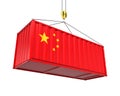 Container with China Flag and Crane Hook