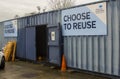 A container for the collection of charity items at the modern environmentally friendly recycling centre in Bangor County Dow Royalty Free Stock Photo