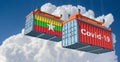 Container with Coronavirus Covid-19 text on the side and container with Myanmar Flag.