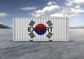 Container in 3D rendering, Flag of Korea, white clouds