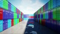 Container depot, wharehouse, seaport. Aeril view. Cargo containers. Logistic and business concept. Realistic 4k