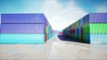 Container depot, wharehouse, seaport. Aeril view. Cargo containers. Logistic and business concept. Realistic 4k