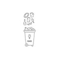 Container dumpster with glass garbage sorting and recycling. Vector black white contour doodle isolated illustration.