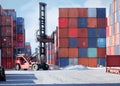 container forklift in the container yard waiting for packing industry perspective Royalty Free Stock Photo