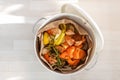 Container full of domestic food waste ready to be composted Royalty Free Stock Photo