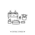 Container gardening line icon. Editable