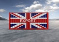 A container green, 3D rendering, used by exporters British flag