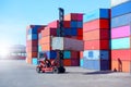 Container handlers in the harbor For imports and exports Royalty Free Stock Photo